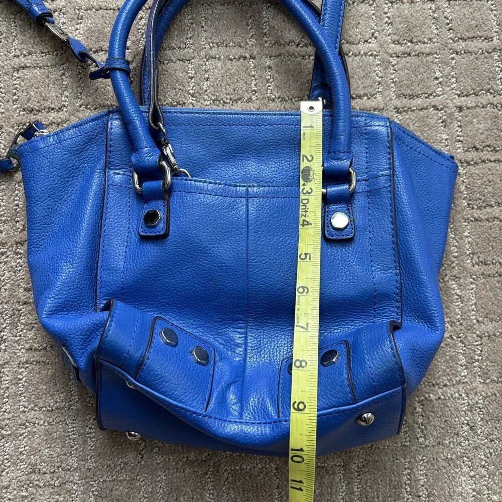 Tignanello Pebbled Leather Blue Satchel Shoulder Bag Crossbody Casual Medium